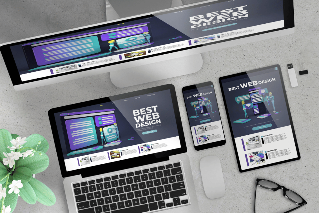 a laptop, tablet and smartphone showing best web design on the screens
