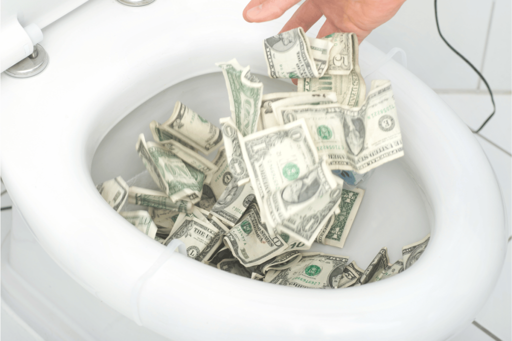 money going down a toilet
