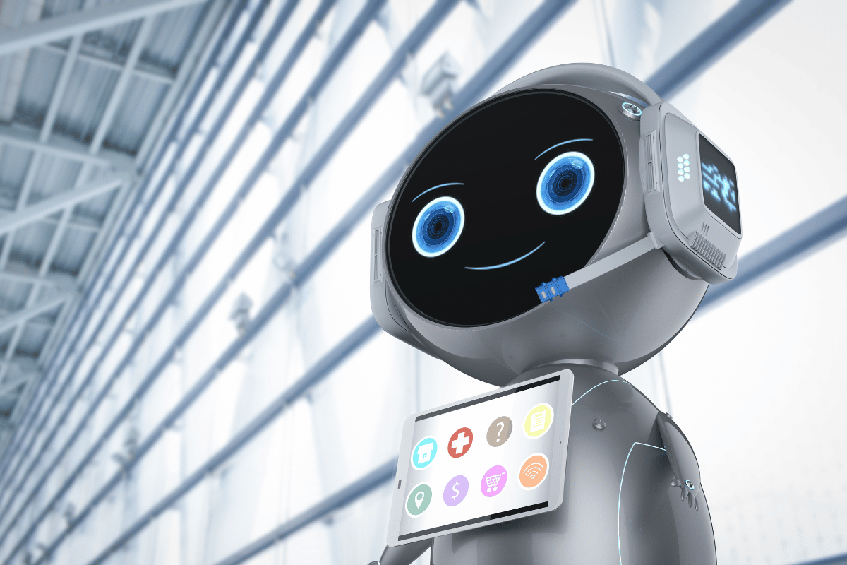 an image depicting an ai phone assist in the form of a friendly robot