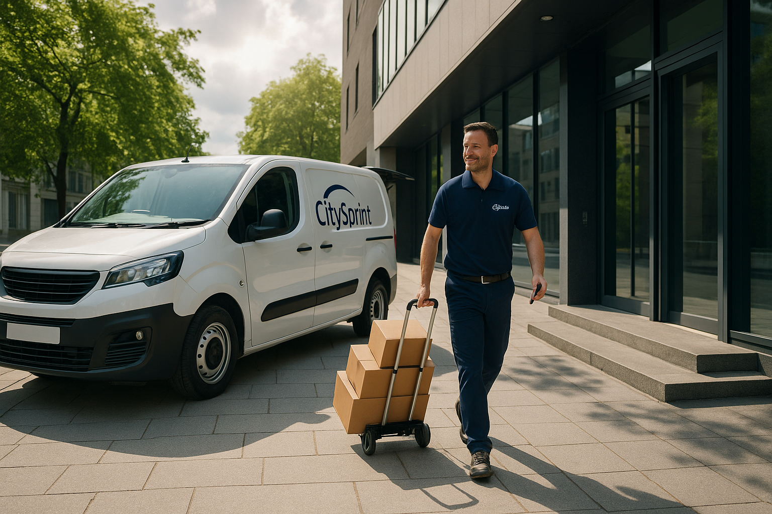 a city sprint courier taking a trolley full of boxes away from a van - city sprint courier jobs